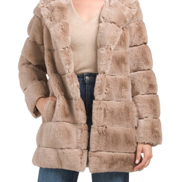 NWT BCBG MaxAzria Felicia Faux Fur Hooded Coat in Beautiful Beige color - Picture 2 of 6